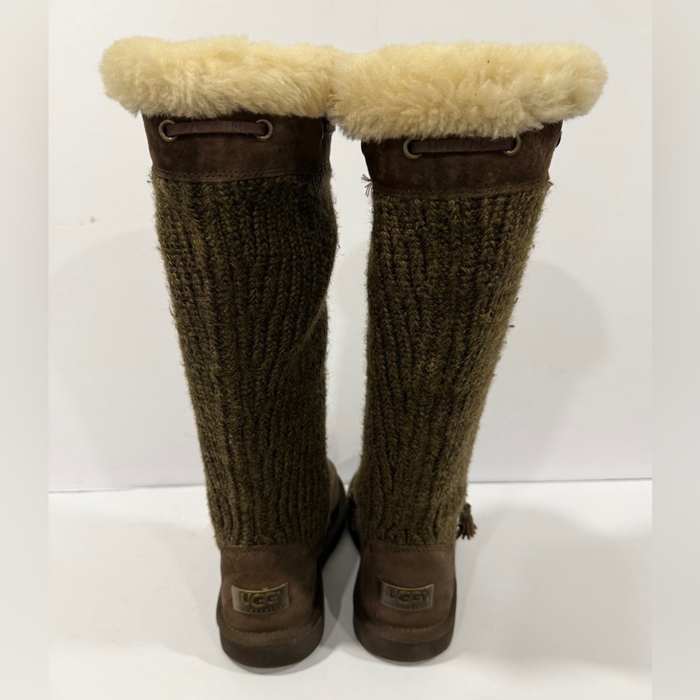 UGG Australia Tall Knit Shearling Boots Brown Leather Tassel Women’s 6 - Picture 7 of 13